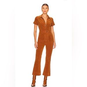 Show Me Your Mumu Cropped Everhart Jumpsuit in Camel Corduroy SMALL WITH TAGS